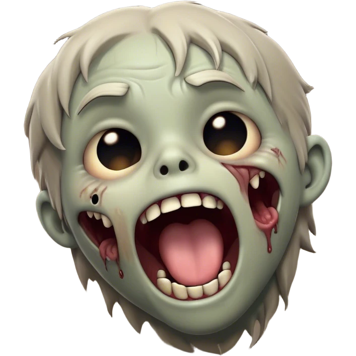 Cinematic Cute Yawning Zombie Portrait Emoji, with a delightfully quirky, slightly disheveled face in muted ashen tones, head tilted back in a big, funny yawn that reveals quirky stitches and playful gaps, simplified yet irresistibly charming, highly detailed with a soft, eerie glowing outline capturing the sleepy, offbeat vibe of a zombie taking a nap! emoji
