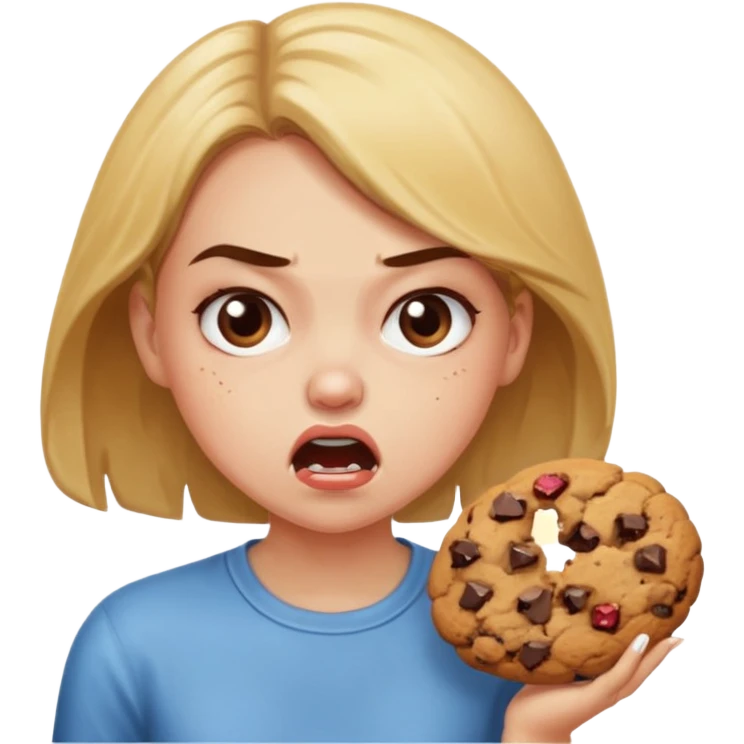 Angry girl that’s eating a lot of cookies emoji