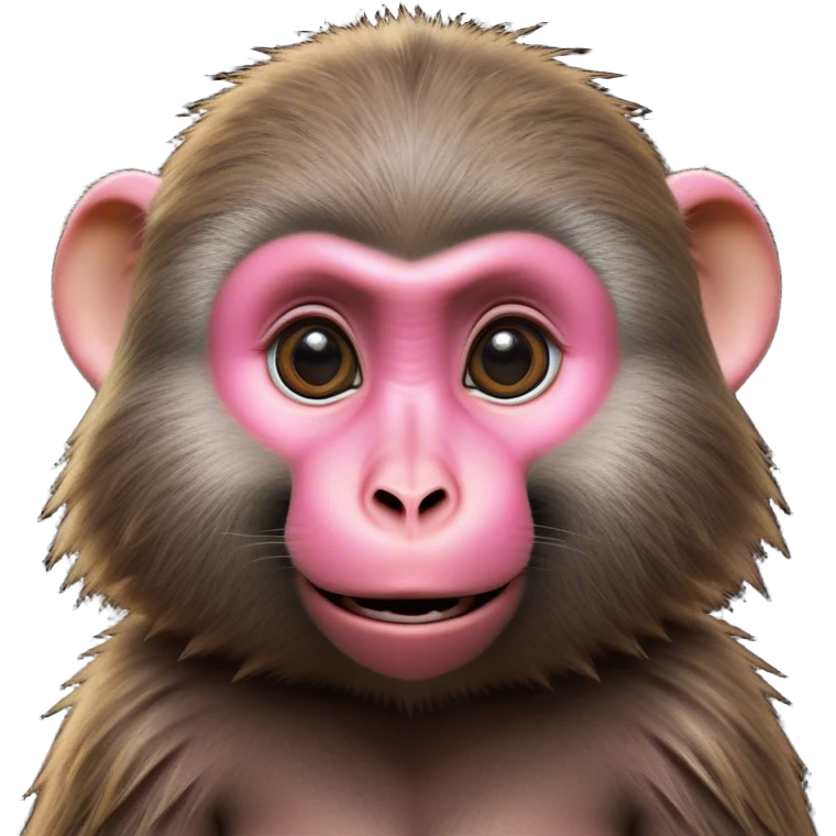 Cinematic Cute Baboon Portrait Emoji, Head tilted playfully and inquisitively, featuring a vibrant Fur of earthy browns with expressive, round, sparkling eyes filled with curiosity, Simplified yet irresistibly adorable features, highly detailed, glowing with a warm, friendly glow, high shine, affectionate and spirited, stylized with a touch of urban whimsy, bright and endearing, soft glowing outline, capturing the essence of a mischievous yet loving baboon, so playful it feels like it could leap out of the screen and into your arms! emoji