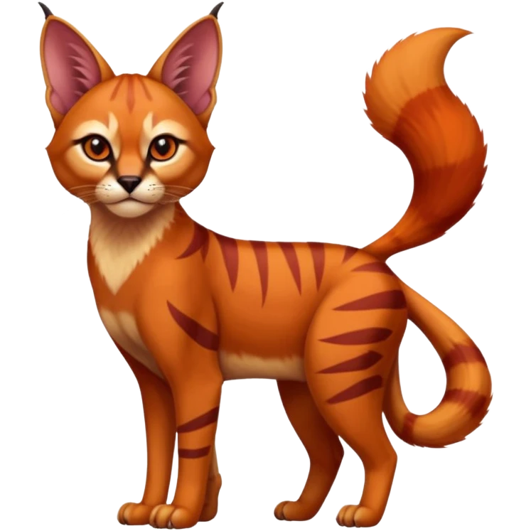 Patterned marked elegant slim furry cute beautiful cool edgy Caracal-Sphynx-Red-Panda-fusion-hybrid-animal-creature, full body emoji