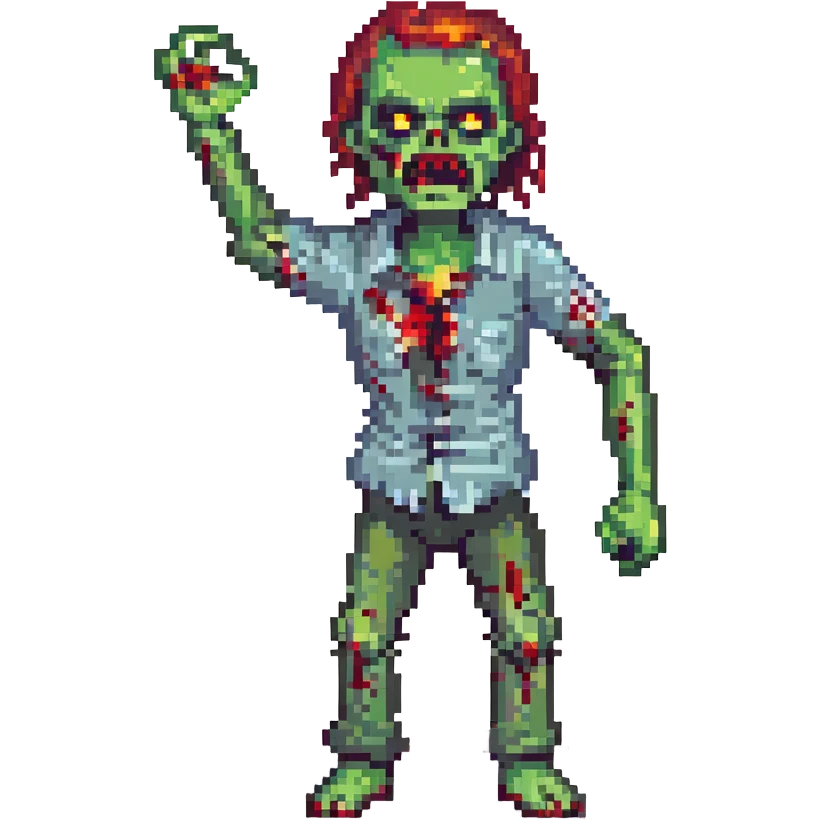 an angry zombie, arms up, bloody and crooked, normal human bodily proportions emoji