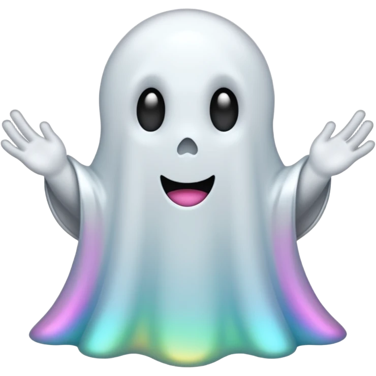 Holographic chrome cartoon ghost with no arms emoji
