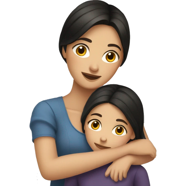 slavic mom and daughter hugging dark hair emoji