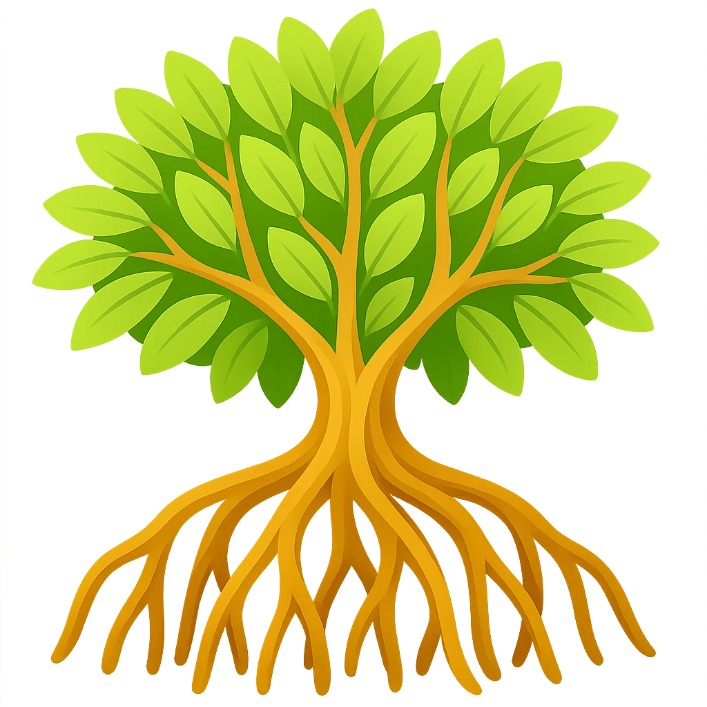 mangrove tree, vibrant and emoji style, without background, only the tree, lighter leaf : light green emoji