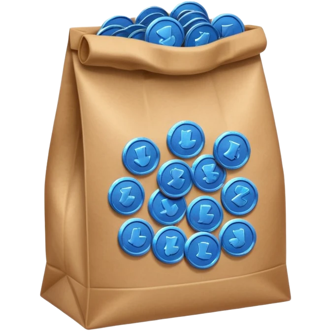 blue coins inside a brown bag  emoji