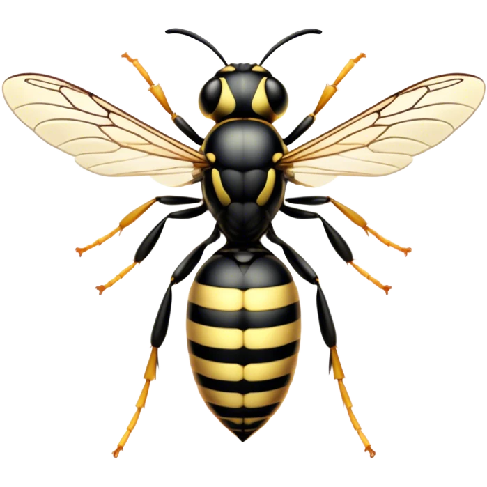 Beautiful and Majestic Wasp Portrait Emoji, Head and body rendered in serene repose with a gentle, confident smile, showcasing a refined, streamlined form with delicately patterned stripes and softly closed, focused eyes, Simplified yet exquisitely endearing features, highly detailed, glowing with a soft, drowsy radiance, high shine, relaxed and utterly noble, stylized with an air of regal insect elegance, soft glowing outline, capturing the essence of a beautiful and majestic wasp that embodies the refined power of nature! emoji