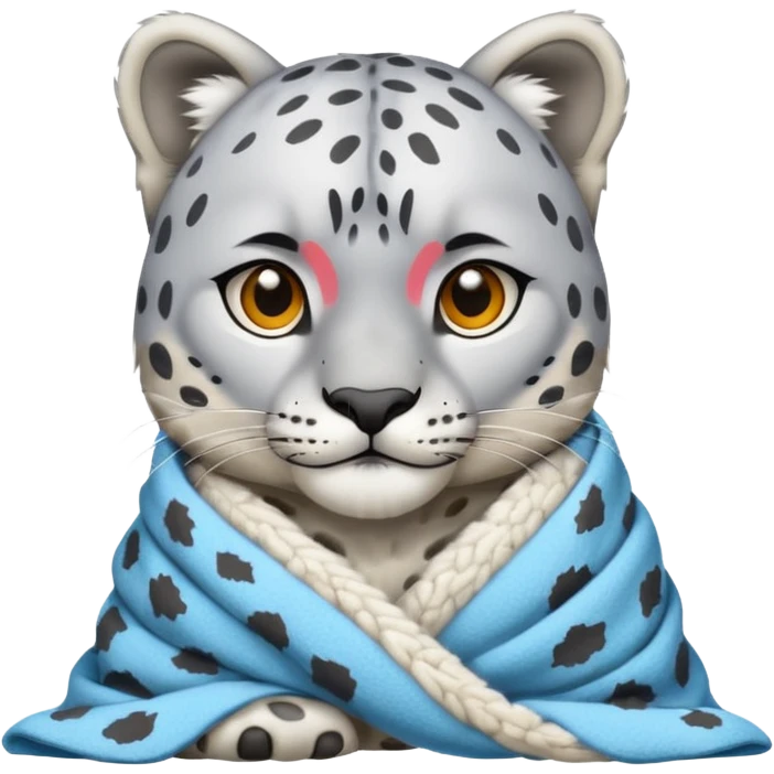 Shivering snow leopard with blanket emoji