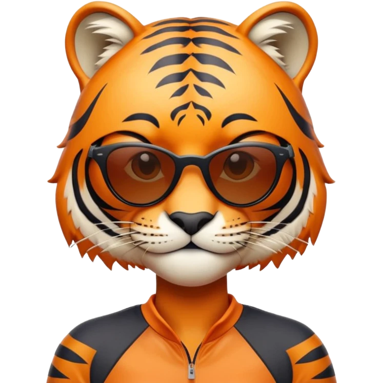 female energetic anthropomorphised tiger in sports clothes, wearing dark sunglasses, head and shoulders only emoji