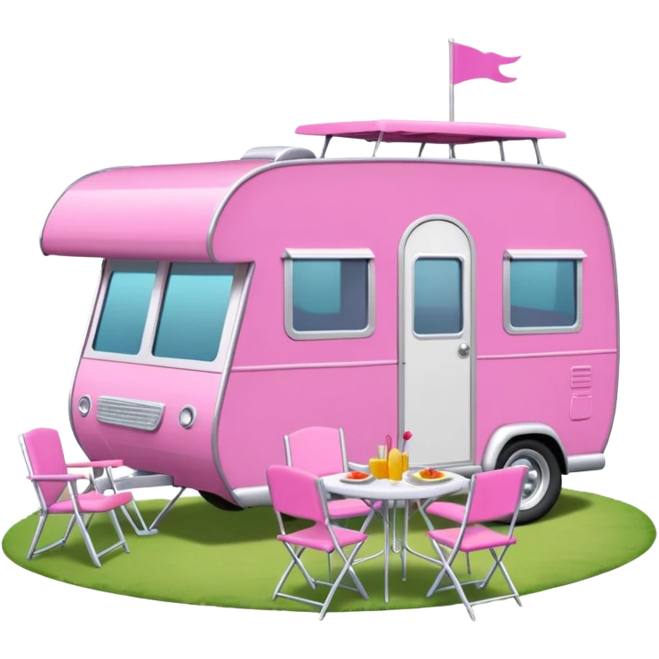 Jetson’s Ultra hotrod Haunted Barbie dream house Caravan with picnic table and folding chairs on top  emoji
