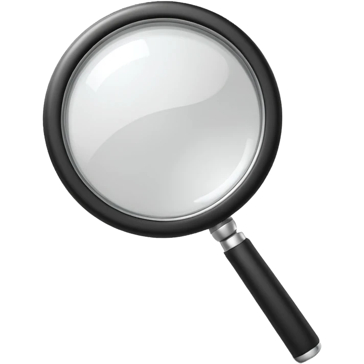 A 3D rendered magnifying glass, tilted right, frosted glass lens, in black and white, subtle shadows, background, high detail, cinematic lighting, app icon style

 emoji