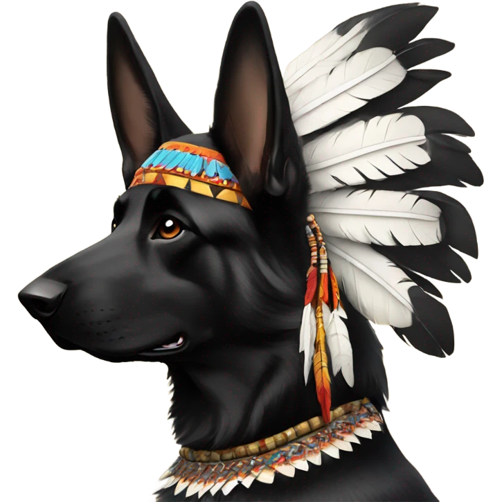 Black German shepherd with Indian chief headdress emoji