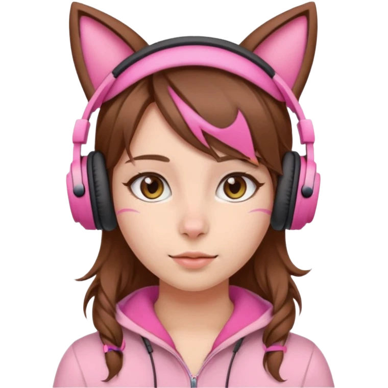 fille brune avec casque oreille de chat rose emoji