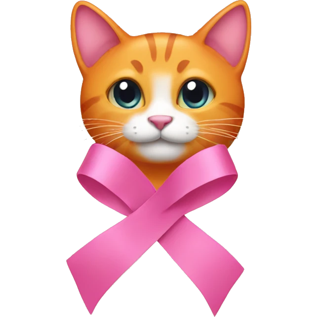 Pink ribbon with orange cat emoji