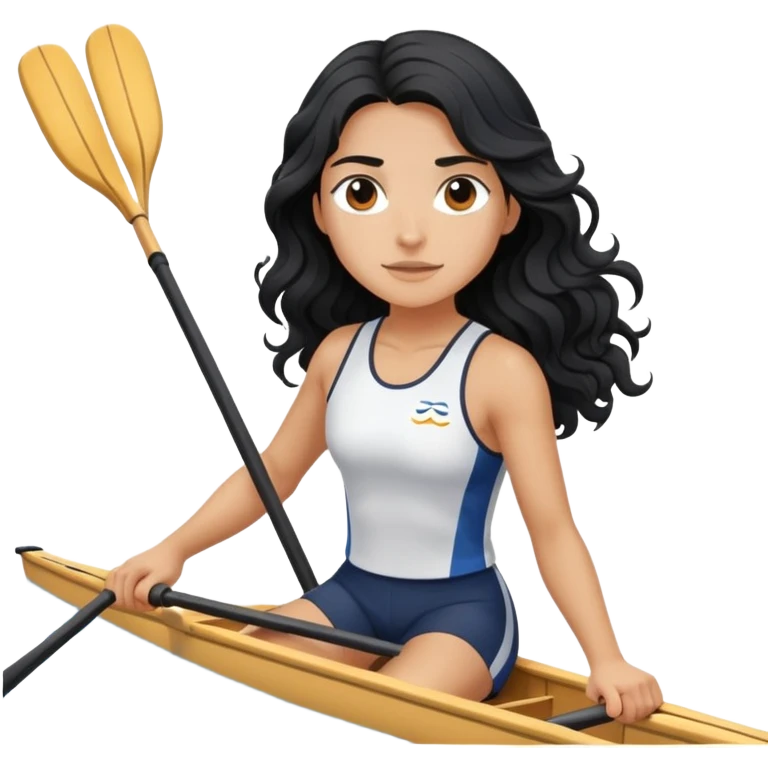 girl with long black wavy hair rowing in Olympic rowing sport, with double oars emoji