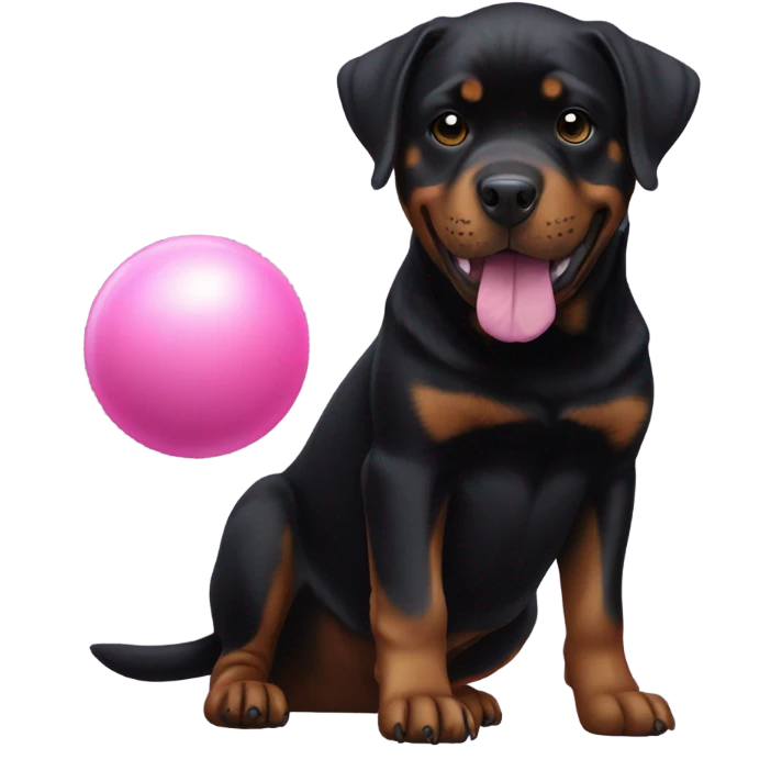 Rottweiler with a pink ball in its mouth emoji