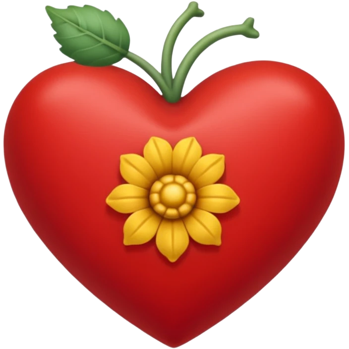 corazón rojo con una daga dentro de el, flores moradas alrededor  emoji