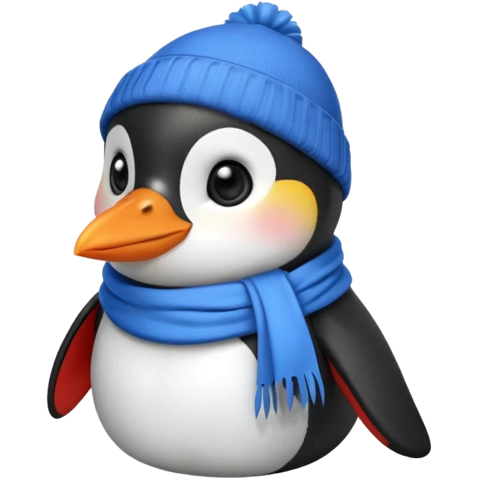 a cute penguin with blue scarve and red hat emoji
