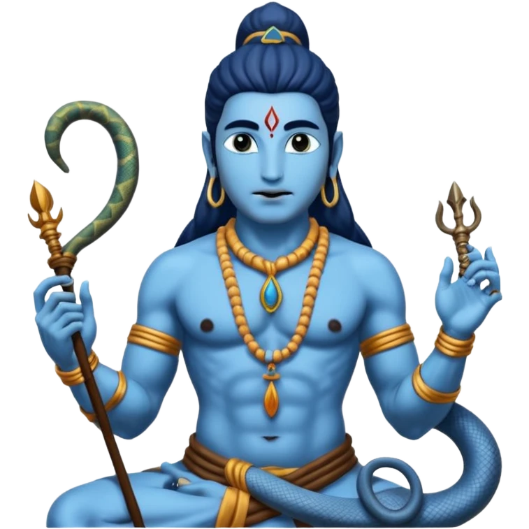 Mahadev real god  shiv not like cartoon  blue body and trishul and and had damru and nack around sanke  emoji
