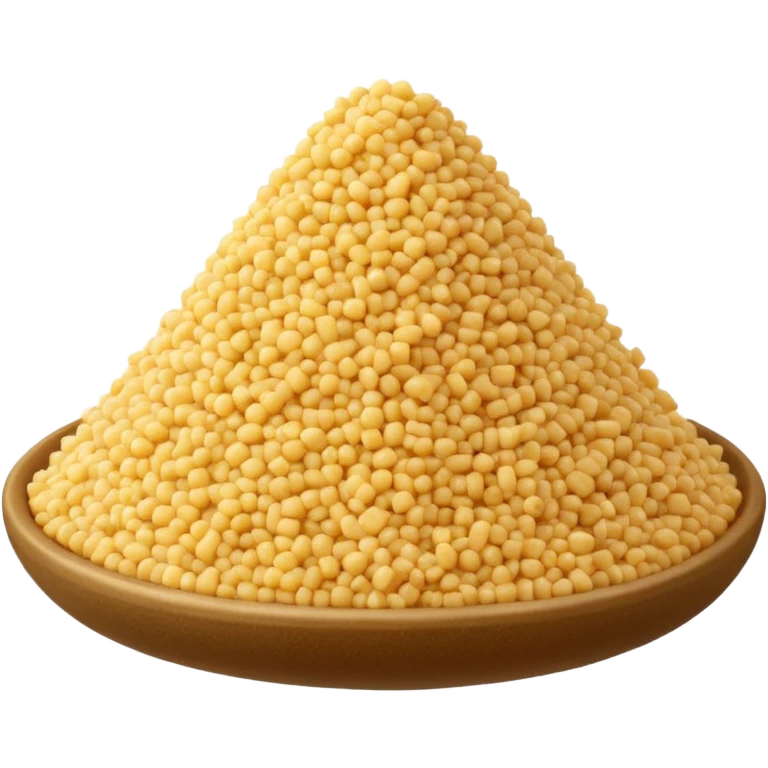 small mound or light scatter of medium-grain couscous, uniform pale golden beads, fine yet distinct texture, matte and slightly sandy, dry uncooked grains, soft lighting, subtle shadows, emoji scale emoji