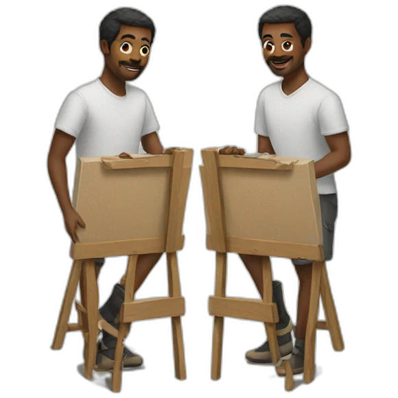 two men painting emoji