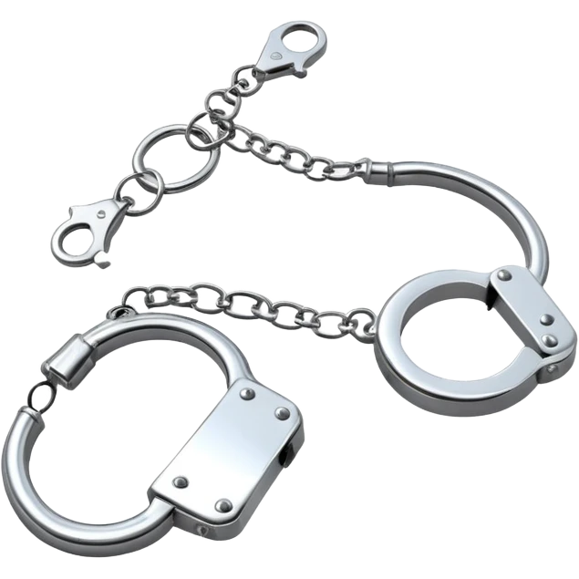 A pair of elegant handcuffs emoji made of silver chrome, smooth rounded design, glossy metallic reflections, luxury fetish aesthetic, minimal iOS emoji style, centered, clean white background emoji