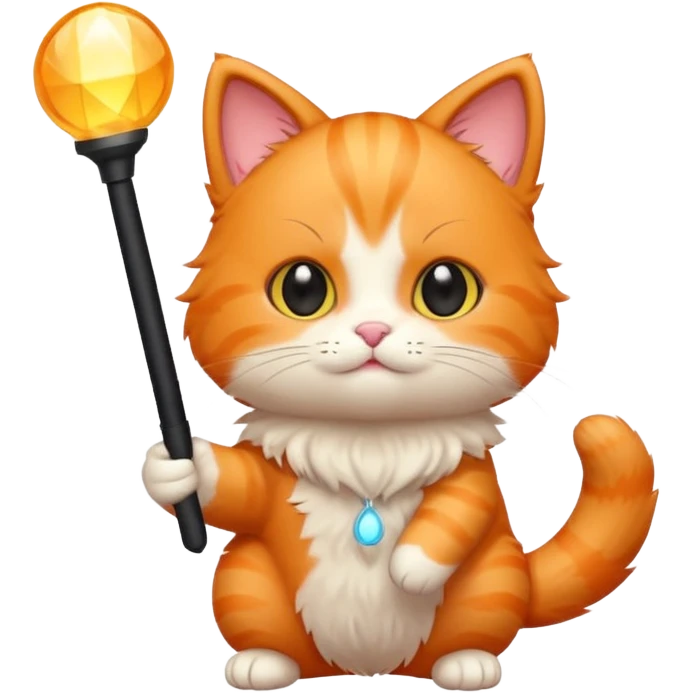 chibi cute orange cat holding a light stick emoji