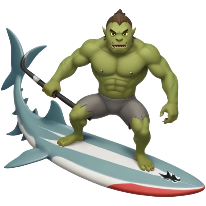 orc make with a shark-shaped board, centered emoji