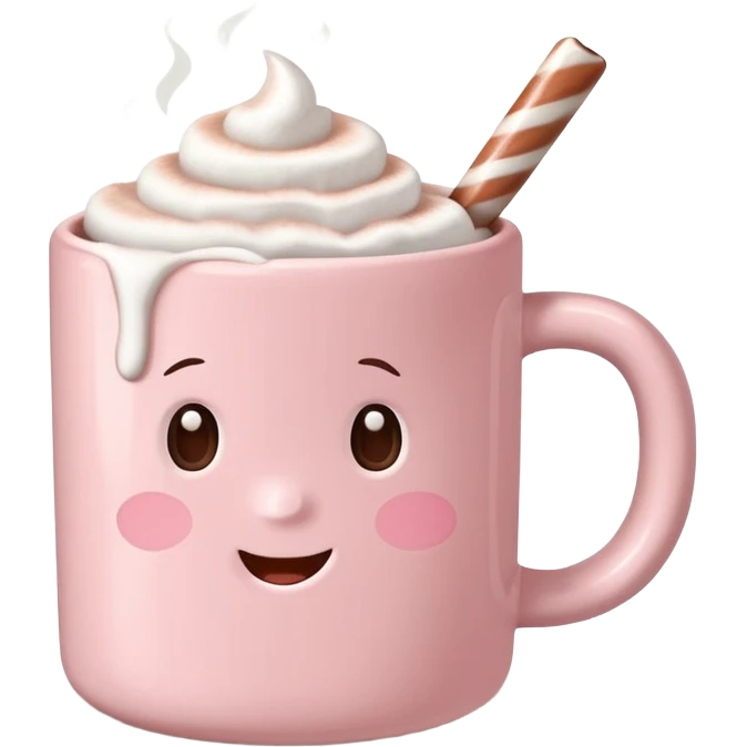 light pink mug with hot chocolate and marshmallows realistic emoji
