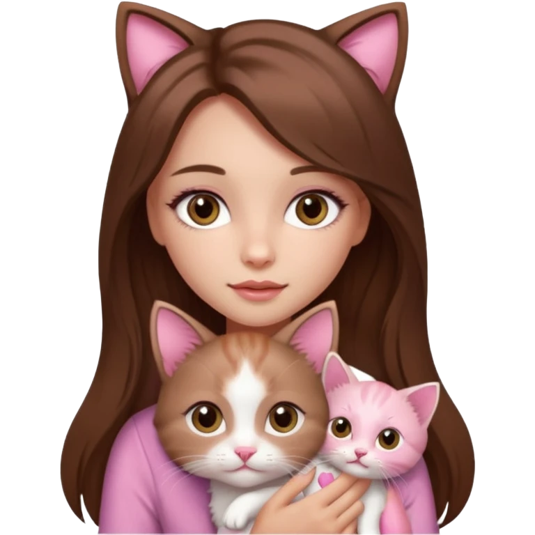 Pretty girl long hair Brown makeup pink kitten emoji