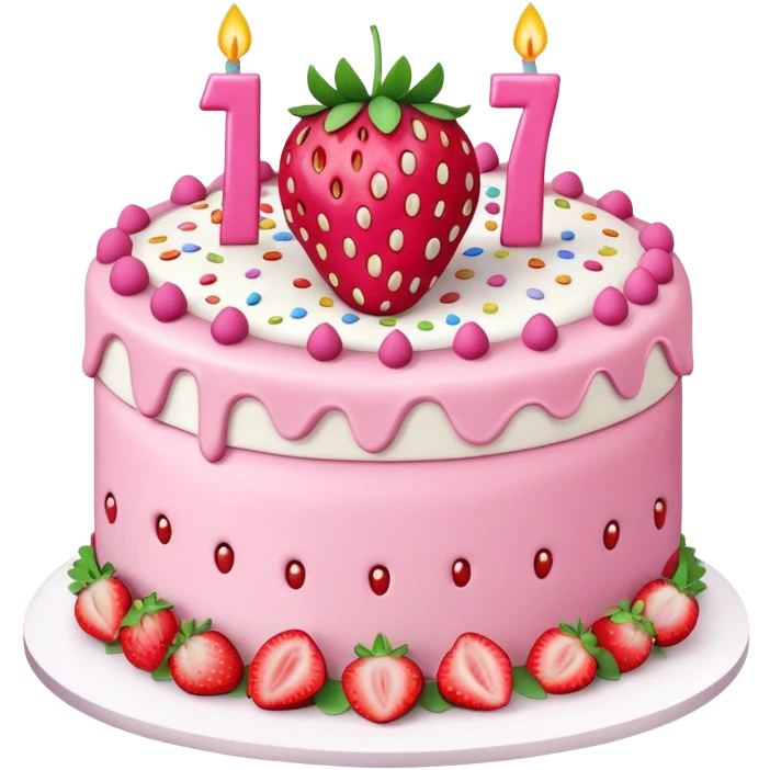 Pink Strawberry birthday cake with a 27 on it  emoji