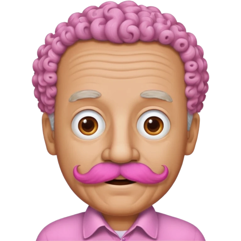 old guy with very curly short hair and big  pink mustache emoji