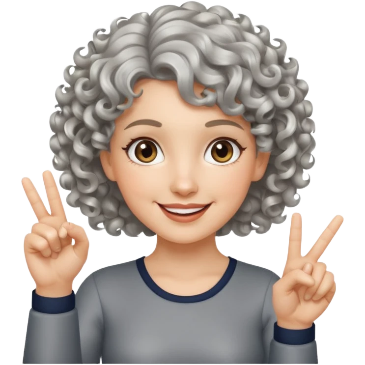 silver, short, wavy-haired with curls, smiling pretty lady, hopeful, pointing 2 fingers up


 emoji