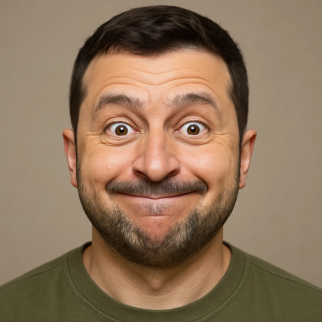 photorealistic emoji style portrait of Vladimir Zelensky with a slightly silly expression emoji