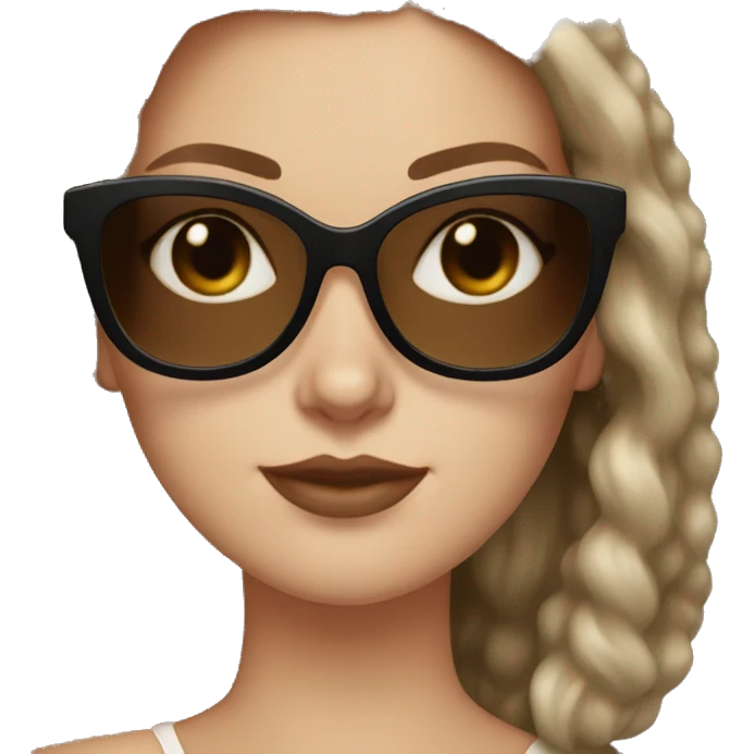 White Girl with brown hair wearing retro black cat eye sunglasses emoji
