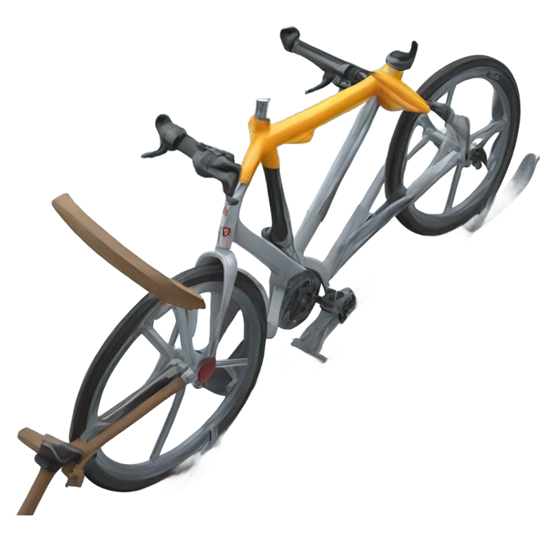 I want a photo of a bicycle frame with skis instead of wheels going down a black diamond ski run  emoji