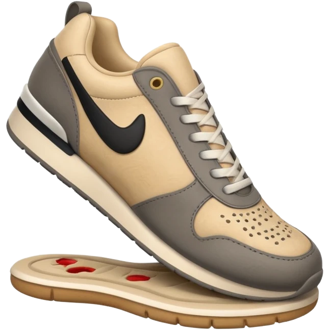 3D Apple-style emoji of a foot with a sneaker stepping on the ground, leaving a shoe print.






 emoji