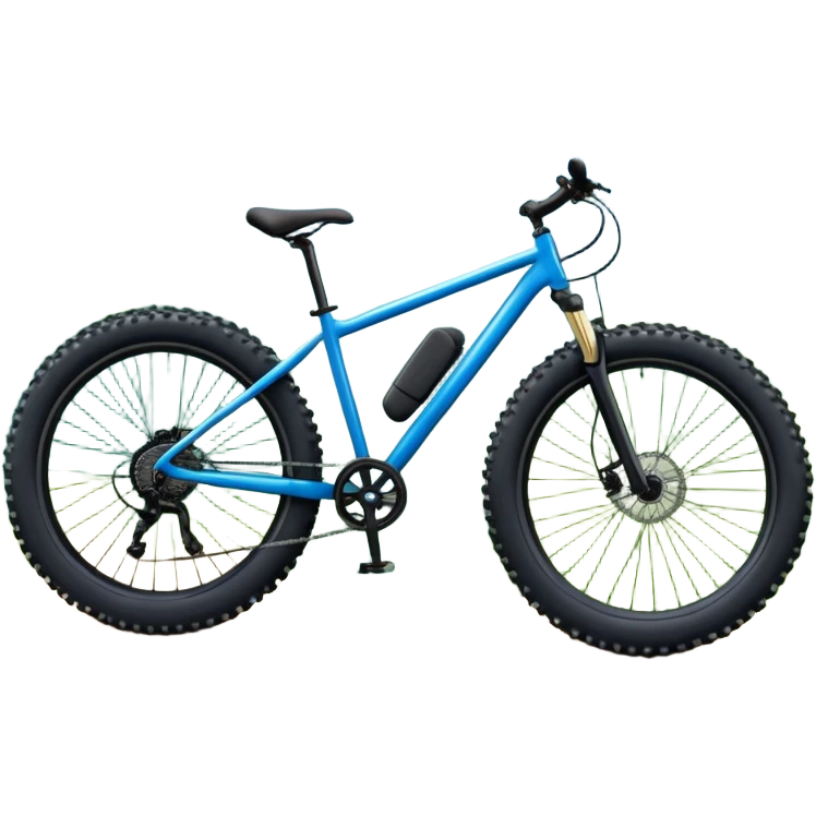The background showcases majestic mountains, lush green valleys, and a bright blue sky with fluffy clouds. The sun casts warm light over the landscape, emphasizing the beauty of outdoor cycling. a mountain bike standing on a scenic trail.  emoji