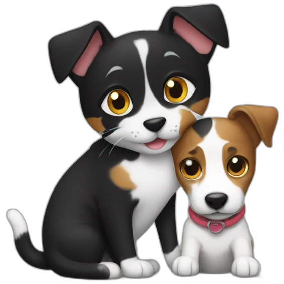 Black Tabby cat and Jack Russell dog hugging emoji