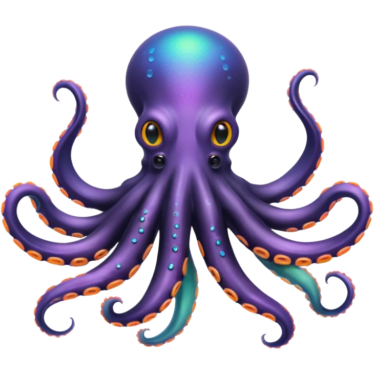 Epic iridescent black colored octopus with neon-pastel multi colored suction cups under the tentacles emoji