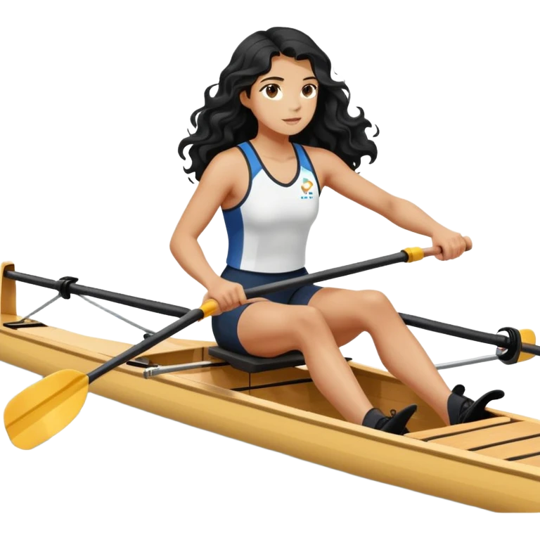 girl with long black wavy hair rowing in Olympic rowing sport, side view emoji
