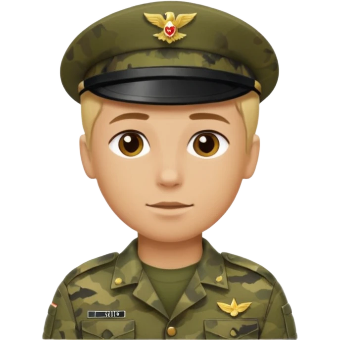 a soldier with short blonde hair in camo male emoji