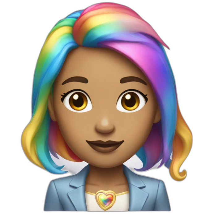 Posh-girl-with-golden-suit-and-blue-eyes-and-rainbow-unicorn-hair emoji