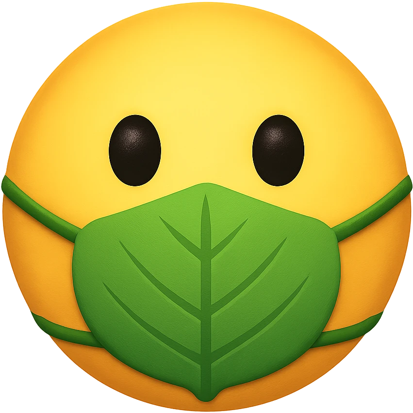 yellow face with green leaf mask emoji, digital illustration emoji