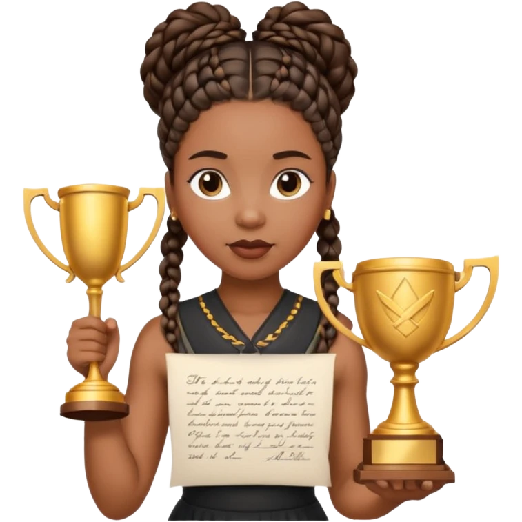 generate an emoji for this phrase, Start strong to earn trust and be noticed. End strong to be remembered. make it a black woman in braids updo looking determined with a white script in hand and a trophy emoji