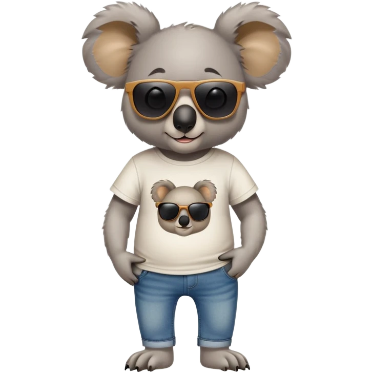 anthropomorphised koala in a 'Go' t-shirt and jeans with dark sunglasses walking upright, relaxed pose emoji