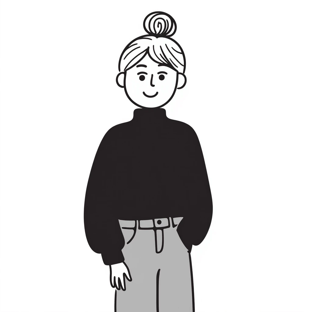 blond woman with bun, long sleeve black shirt, and jeans emoji