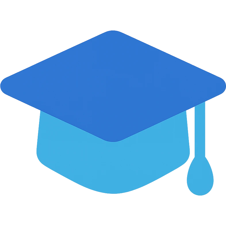 Graduation cap, flat emoji style, outline with blue and turquoise colors emoji