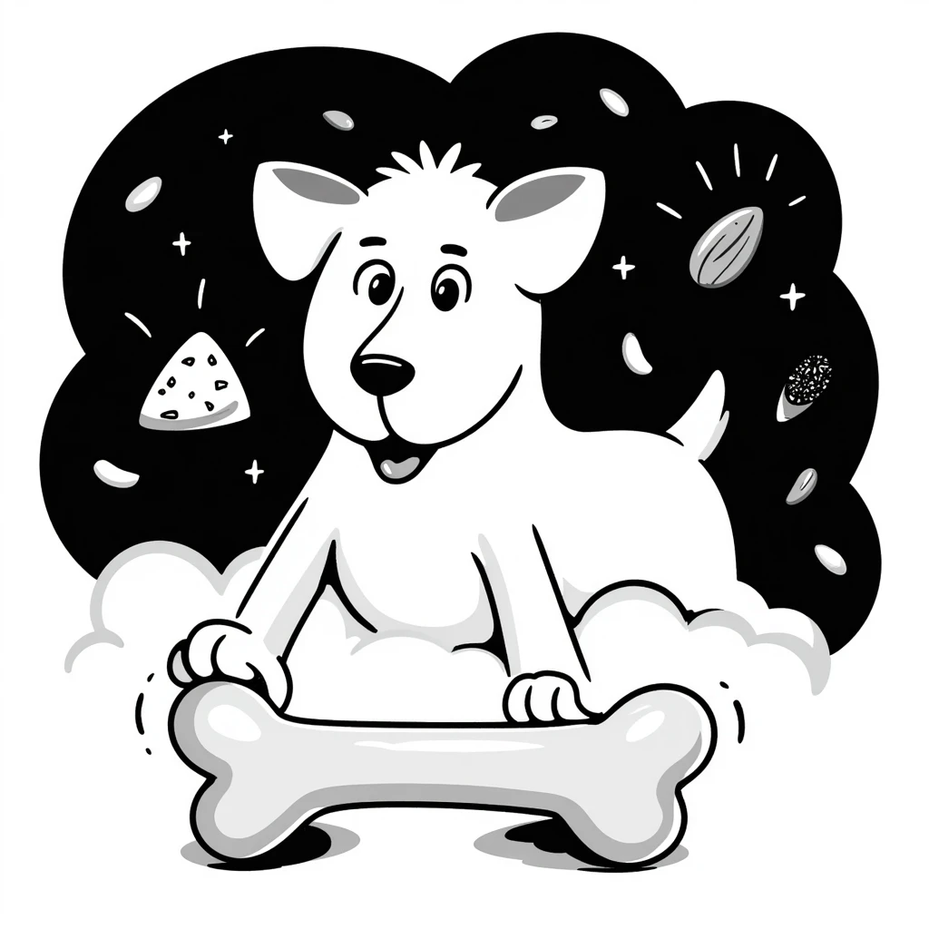 A magical glowing white bone surrounded by floating shredded cheese, yogurt, sesame seeds and almonds, with light beams connecting them, beside a normal bone for comparison emoji