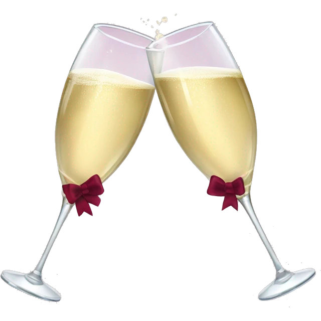 Two glasses of champagne cheering with burgundy bows emoji