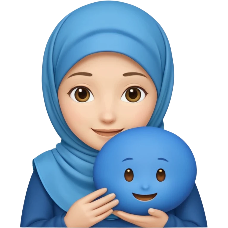 white pretty woman with hijab holding a blue cushion emoji emoji